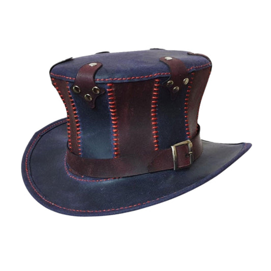 Women Steampunk Mixed Color Top Leather Hat shown from the front, highlighting the crown and brim shape