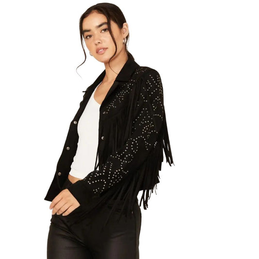 Women’s Blair Fringe and Studded Suede Snap Jacket