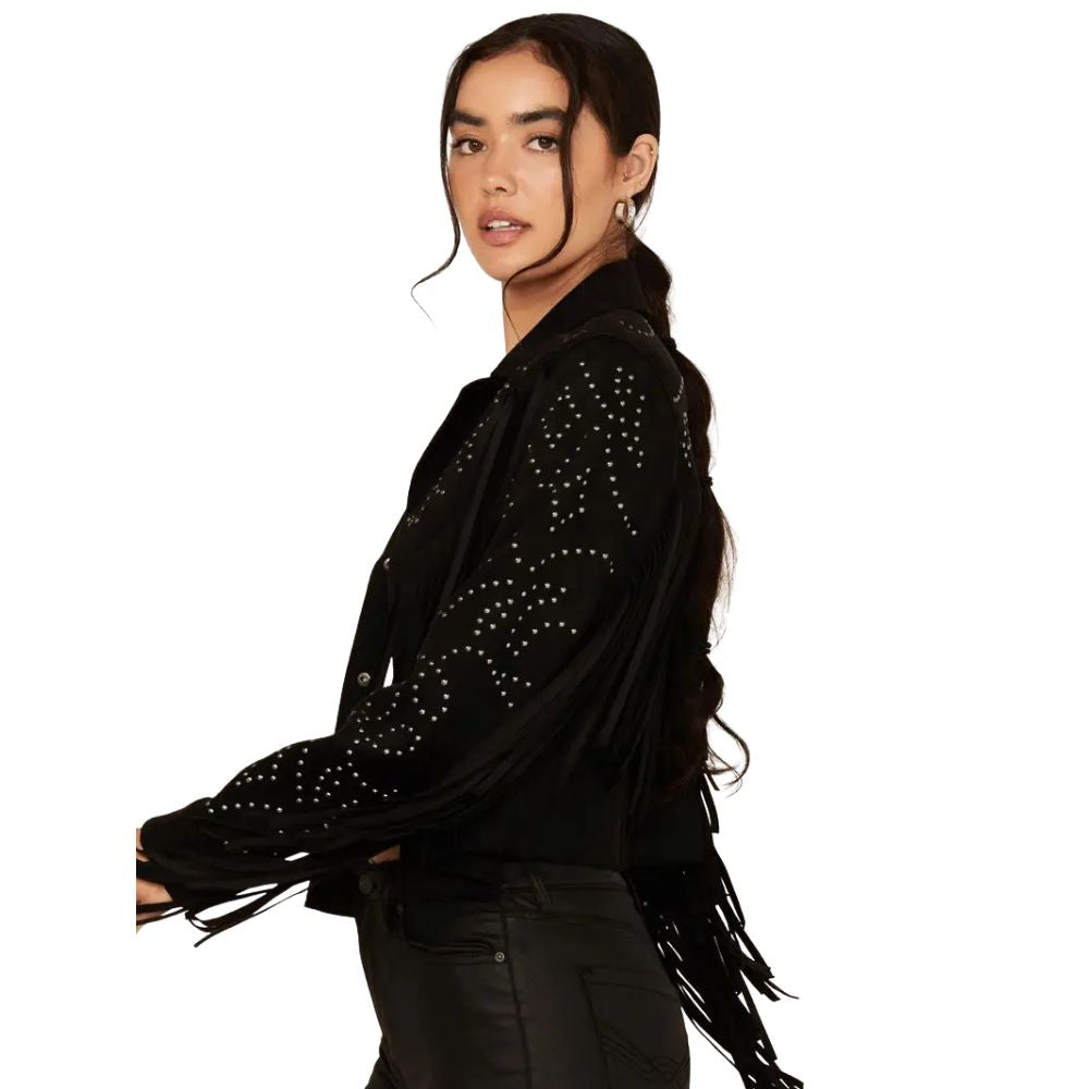 Women’s Blair Fringe and Studded Suede Snap Jacket