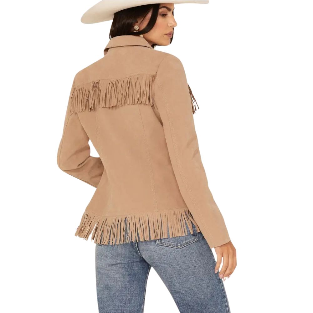 Women’s Fringe Leather Jacket with Zip