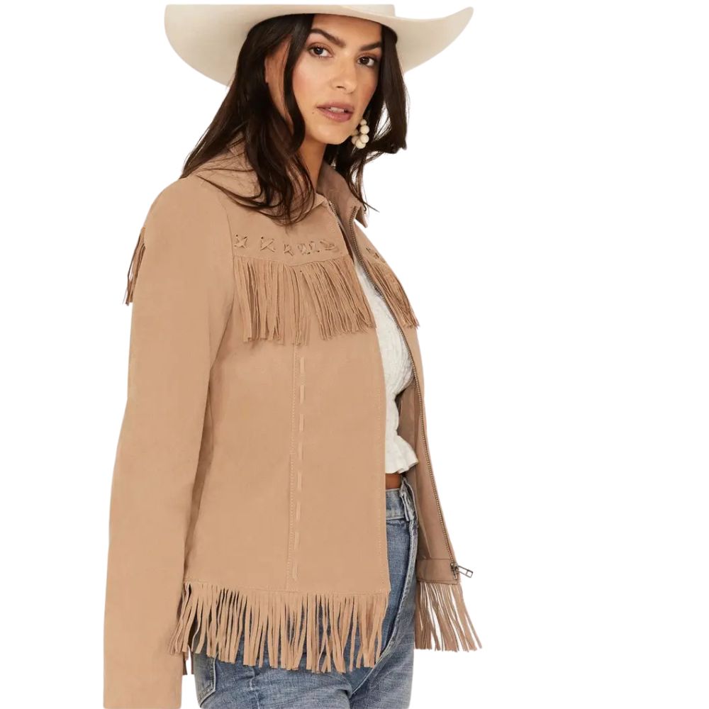 Women’s Fringe Leather Jacket with Zip