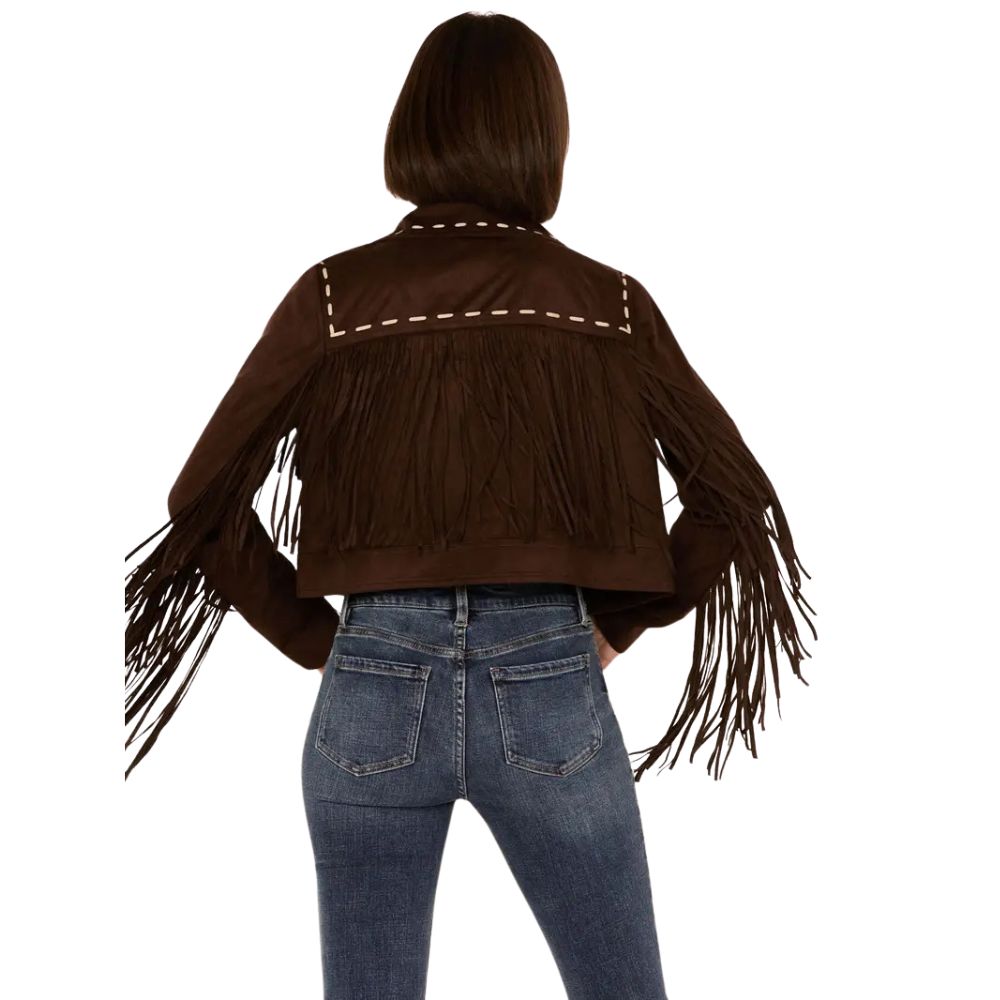 Women’s Suede Leather Contrast Stitch Fringe Jacket