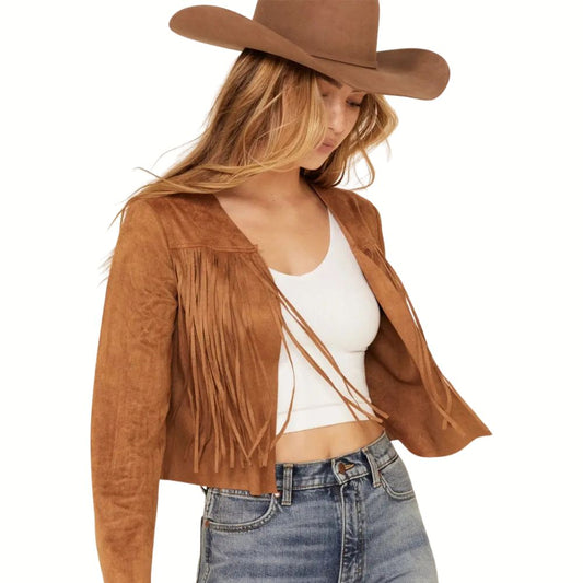 Women’s Suede Leather Western Fringe Jacket