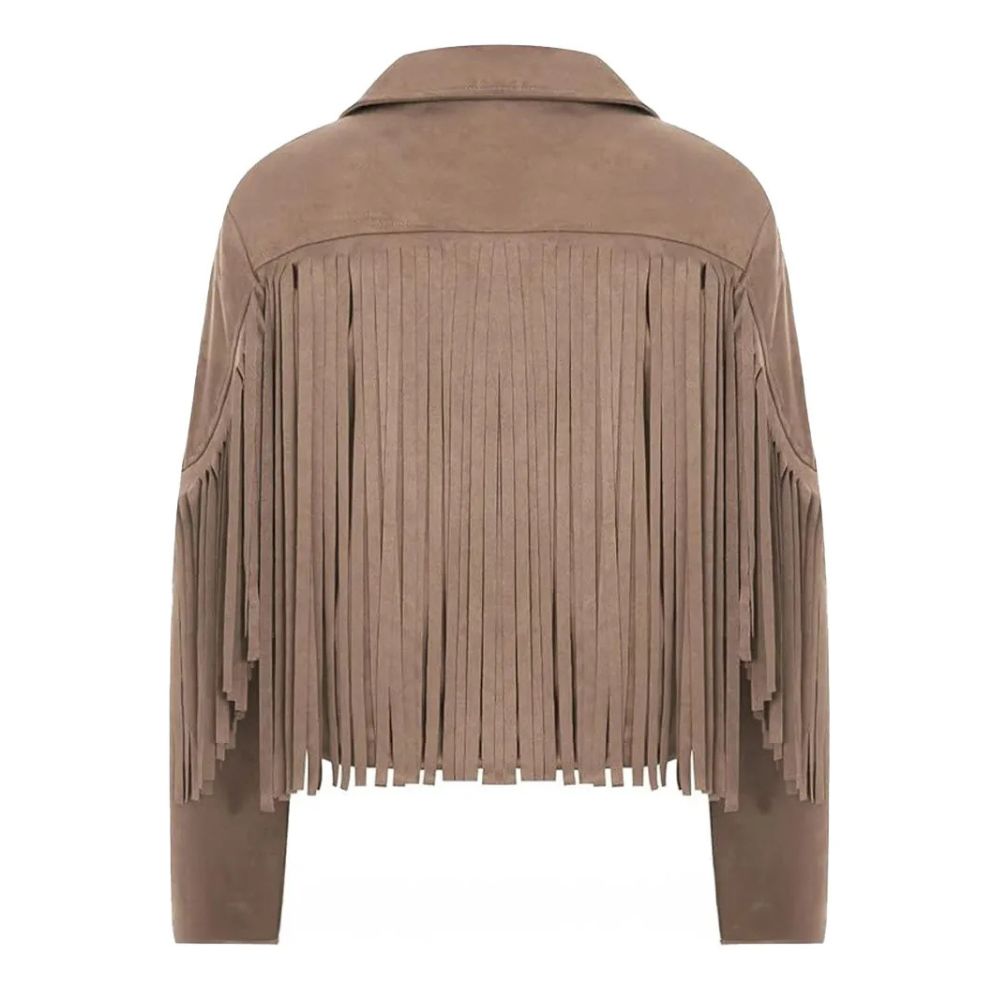 Womens Vintage Cropped Suede Fringe Jacket